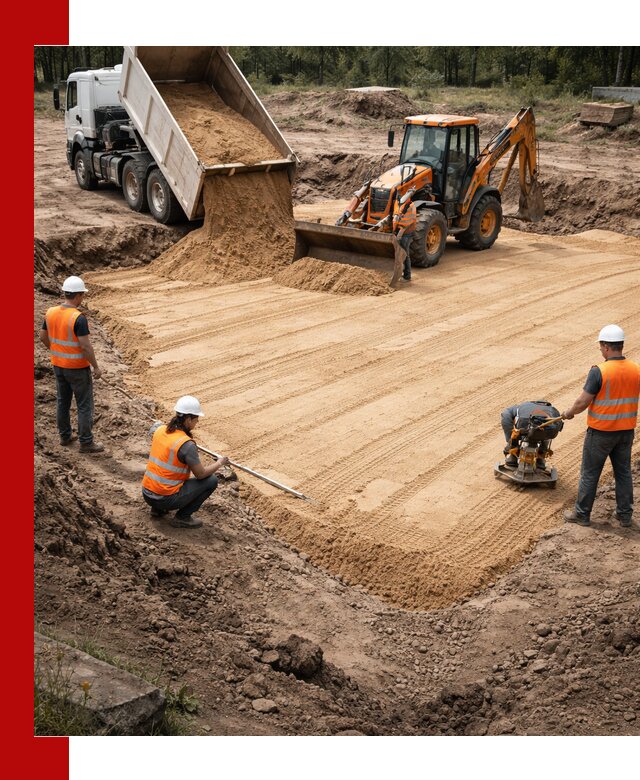 Устройство песчаной подушки для фундаментов и дорог в Сегеже